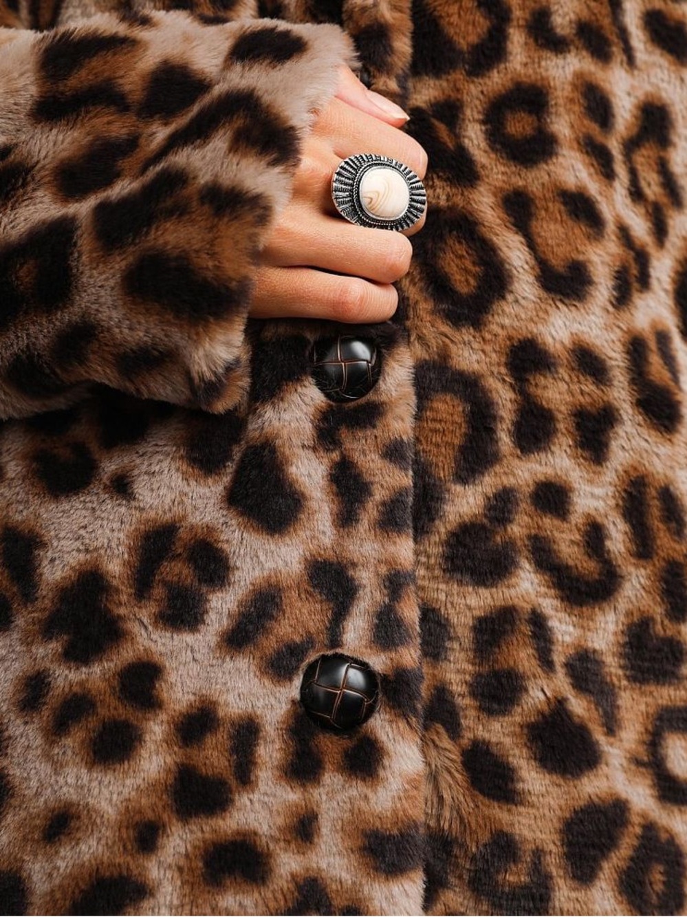 HYFVE Leopard Print Teddy Coat - Brown - Picture 6 of 7